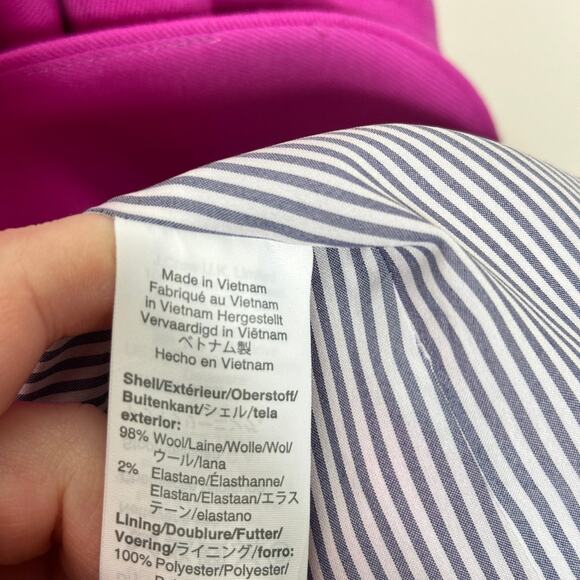 J. CREW Petite Regent Blazer Wool Vivid Fuchsia Pink Sz 4 {O35} - Picture 6 of 7